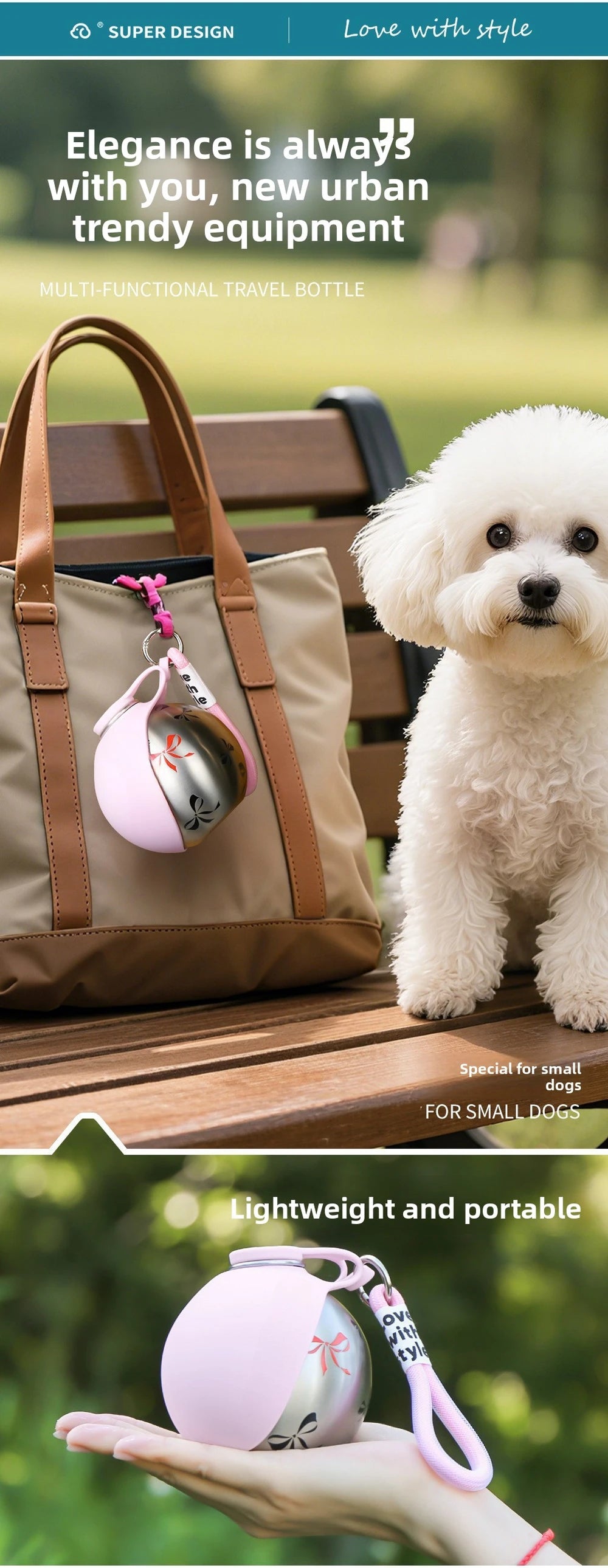Foldable Stainless Steel Pet Water Bottle with Portable Hook