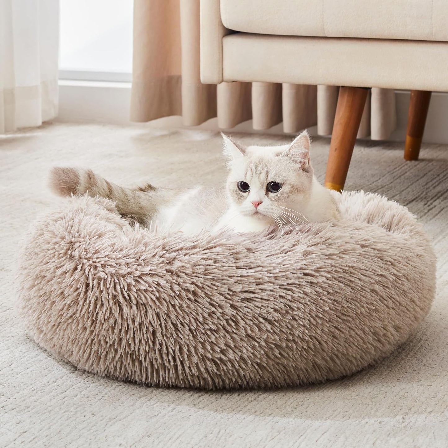 Calming Dog & Cat Bed, Anti-Anxiety Donut Cuddler Warming Cozy Soft round Fluffy Faux Fur Plush Cushion Bed - Sam's Pet Shop