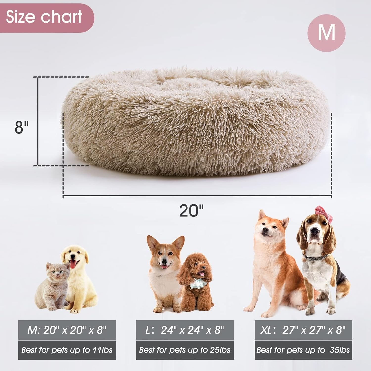 Calming Dog & Cat Bed, Anti-Anxiety Donut Cuddler Warming Cozy Soft round Fluffy Faux Fur Plush Cushion Bed - Sam's Pet Shop