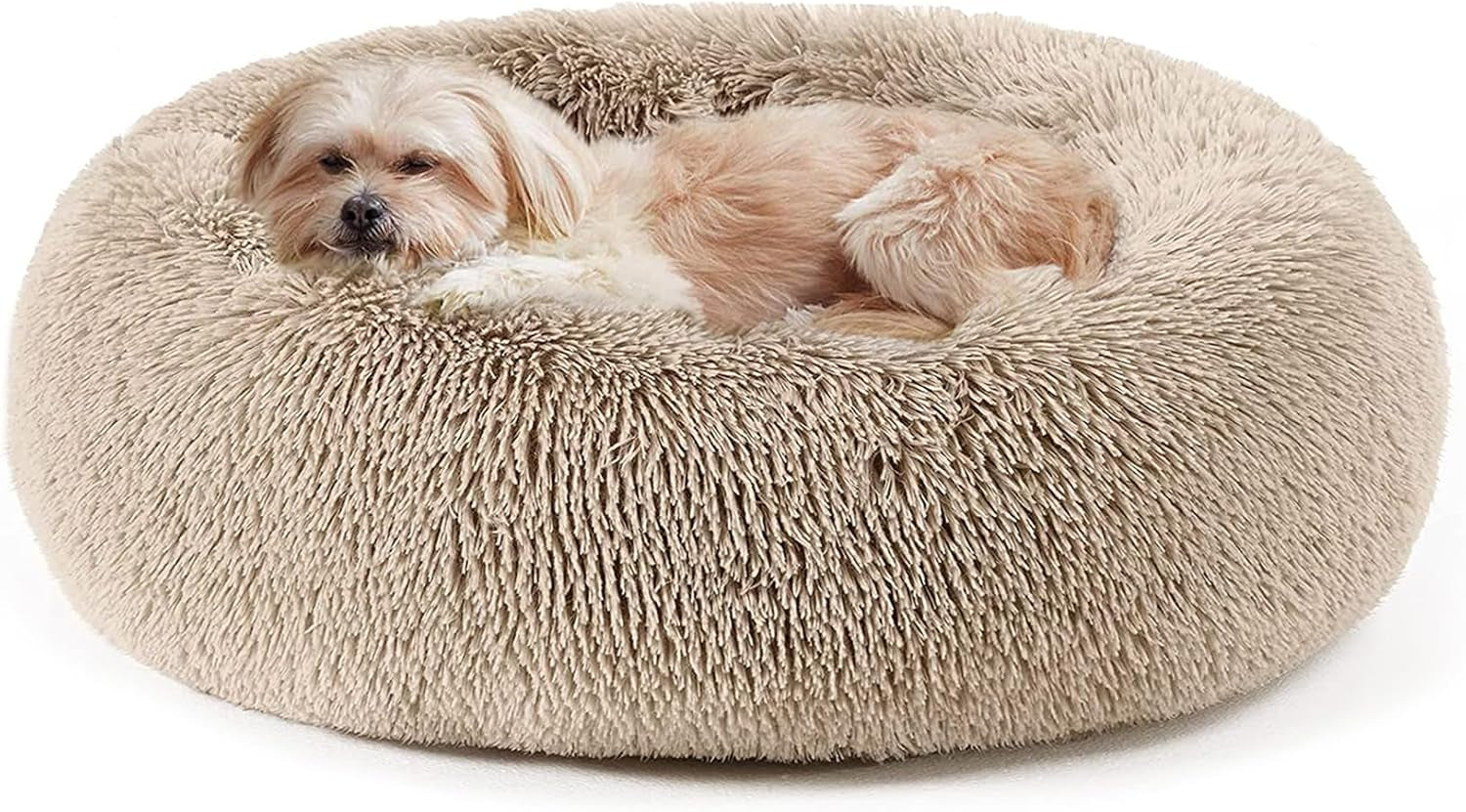 Calming Dog & Cat Bed, Anti-Anxiety Donut Cuddler Warming Cozy Soft round Fluffy Faux Fur Plush Cushion Bed - Sam's Pet Shop