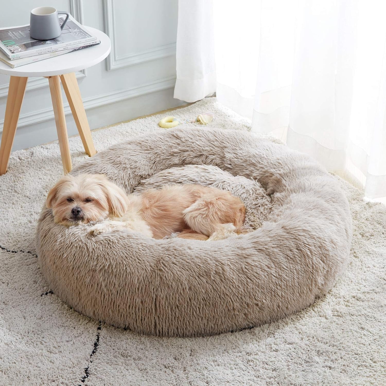 Calming Dog & Cat Bed, Anti-Anxiety Donut Cuddler Warming Cozy Soft round Fluffy Faux Fur Plush Cushion Bed - Sam's Pet Shop
