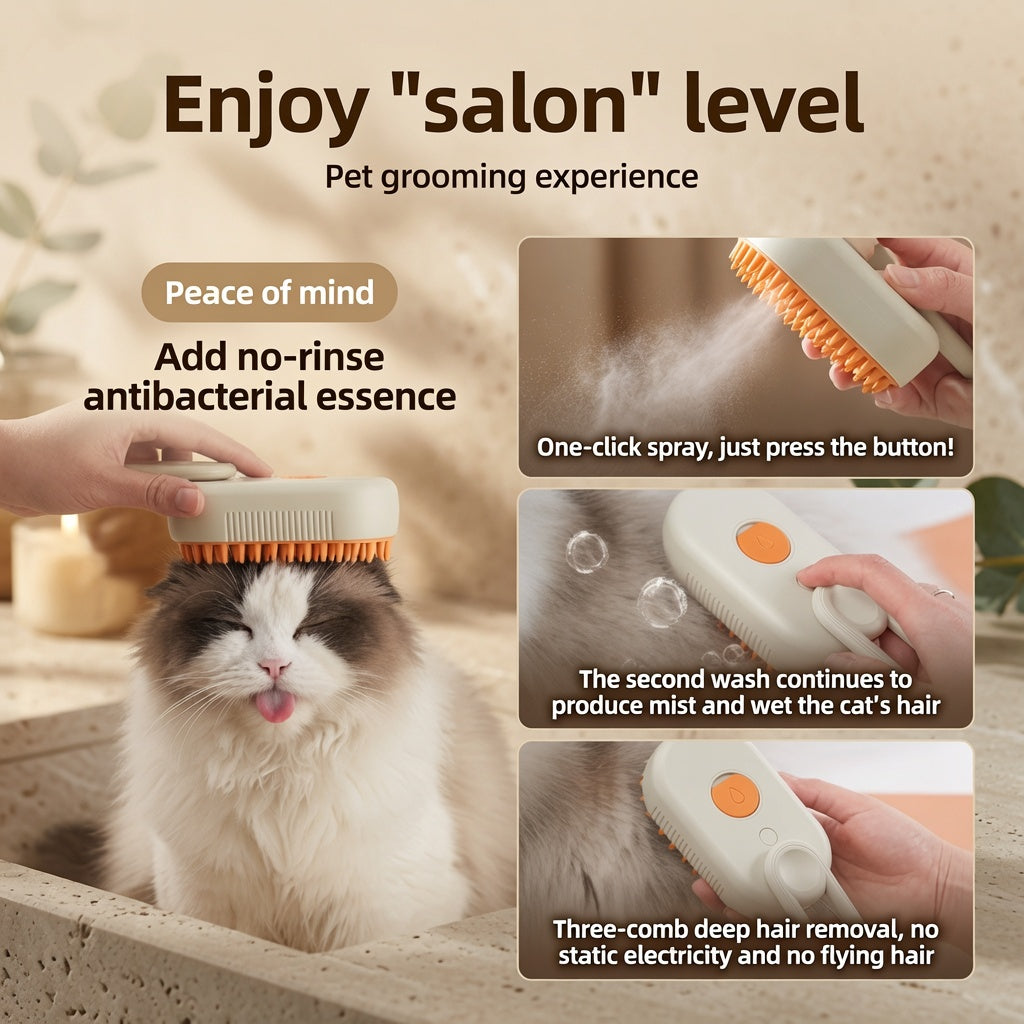 Electric Pet Grooming Brush with Mist Spray Cleaner