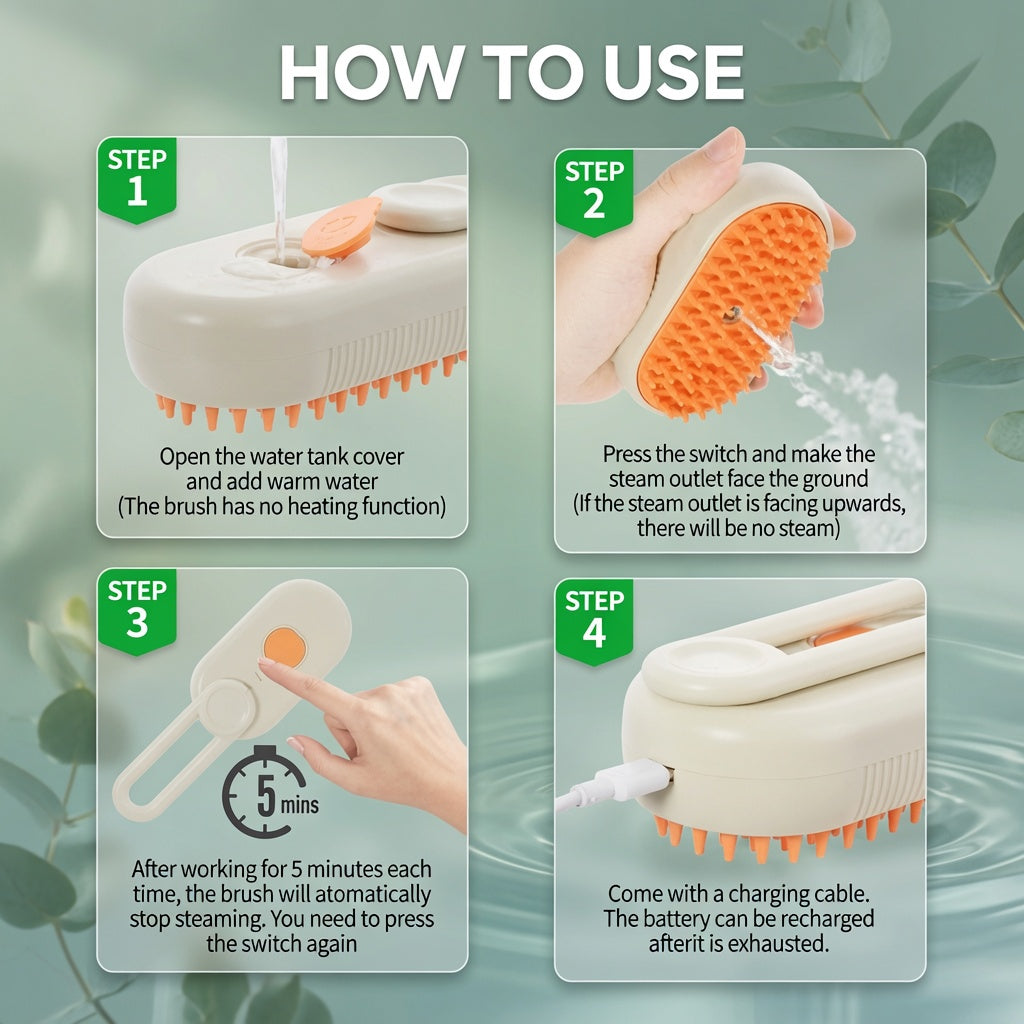 Electric Pet Grooming Brush with Mist Spray Cleaner