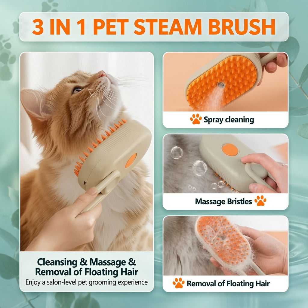 Electric Pet Grooming Brush with Mist Spray Cleaner